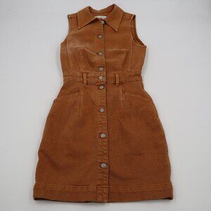 & Other‎ Stories Denim Mini Dress Women US 0 Rust Orange Button Front Sleeveless